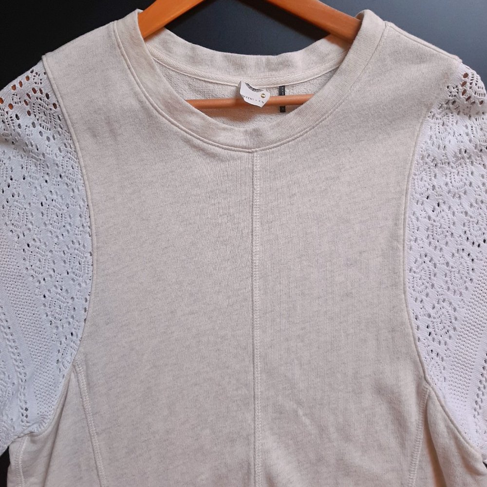 Anthro Akemi + Kin Crochet Sleeve Sweatshirt Tunic - Picture 4 of 10